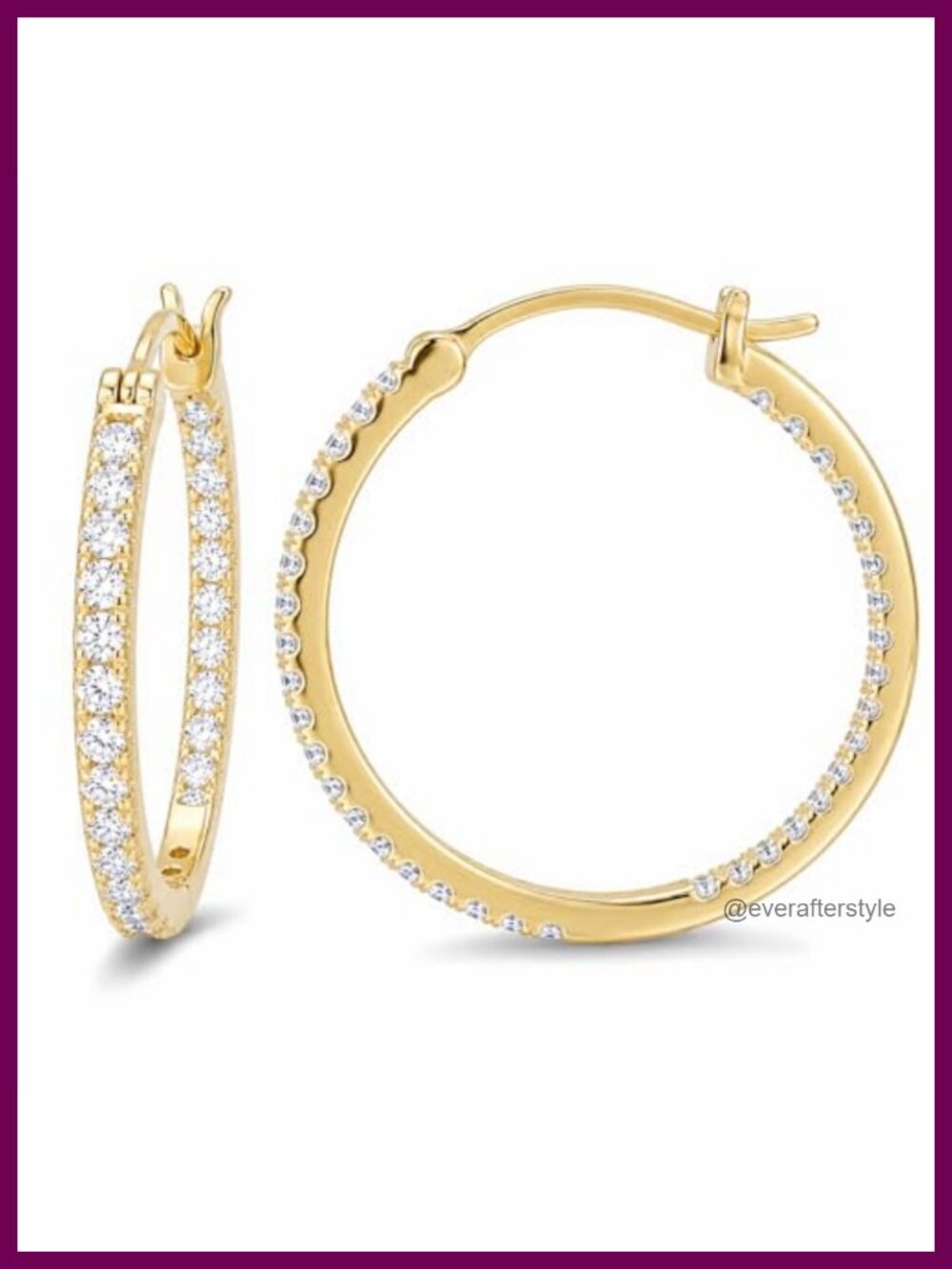 14K Gold Hoop Earrings with Cubic Zirconia Pave Design 35mm